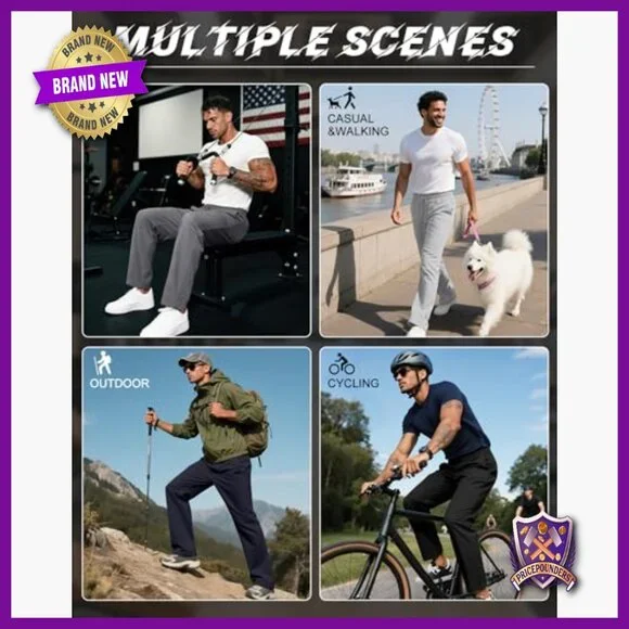 4 Pack Men's Sweatpants Joggers with Pockets Open Bottom Gym Athletic Pants